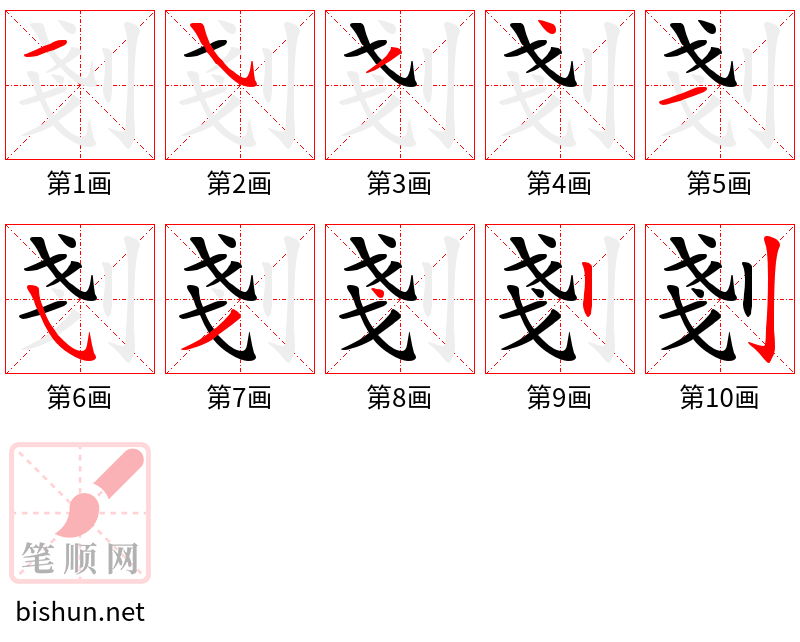 剗 笔顺规范