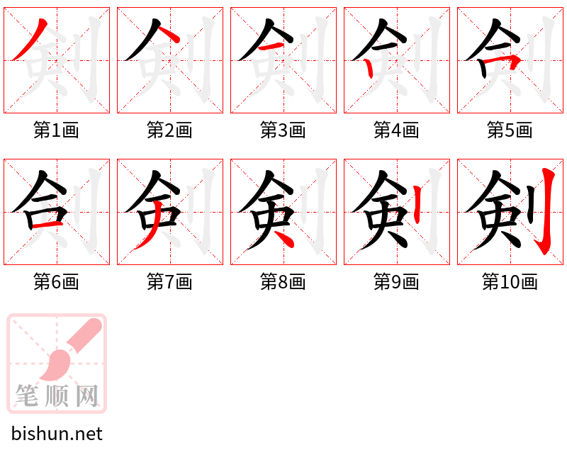 剣 笔顺规范