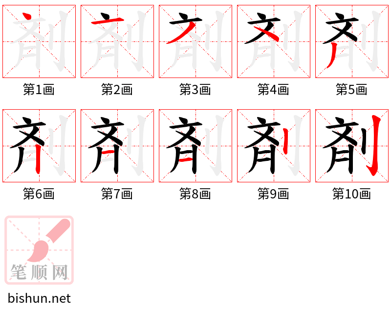 剤 笔顺规范