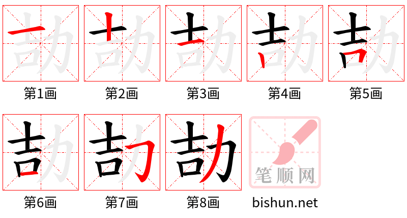 劼 笔顺规范