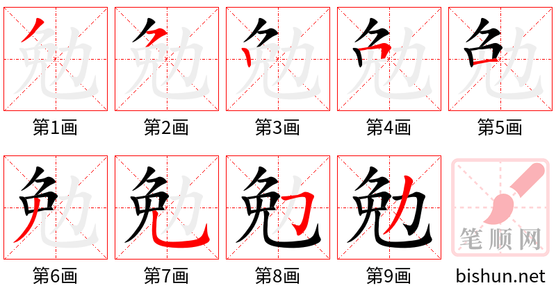 勉 笔顺规范