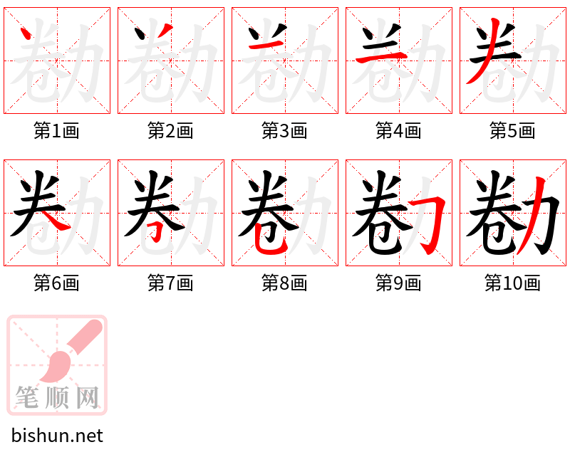 勌 笔顺规范