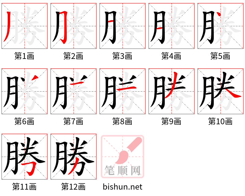 勝 笔顺规范