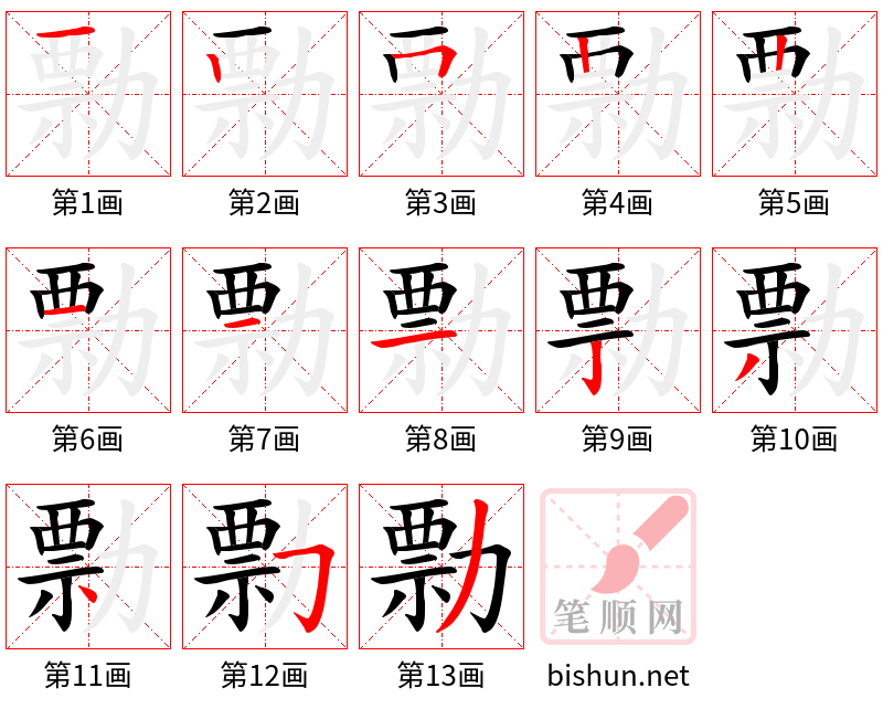 勡 笔顺规范