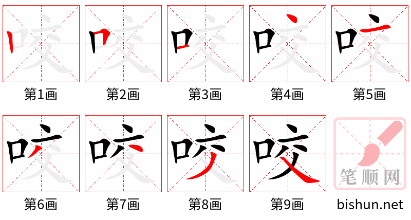 咬 笔顺规范