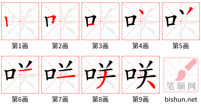 咲 笔顺规范