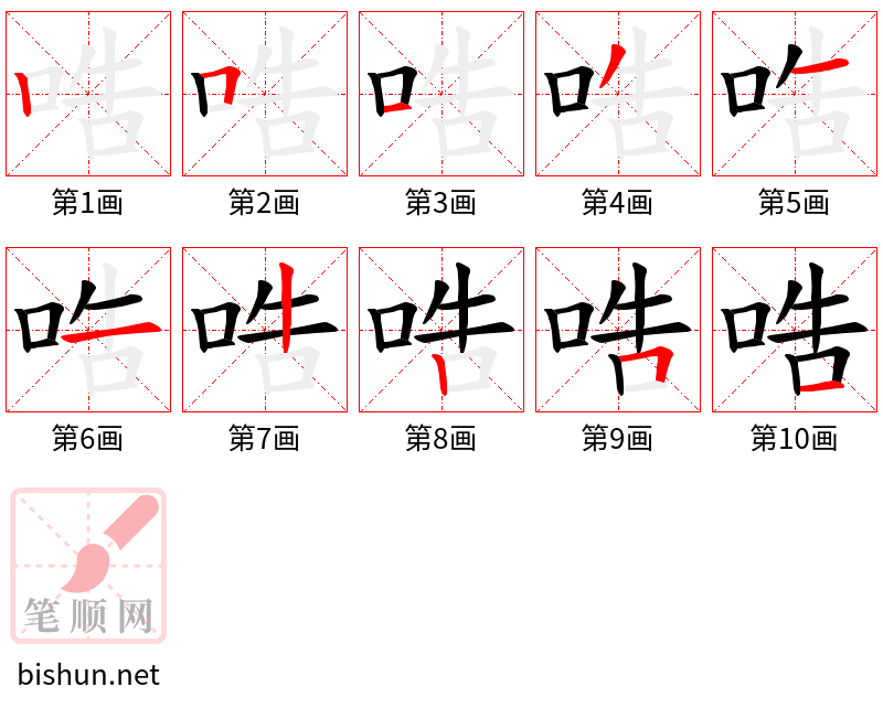 哠 笔顺规范