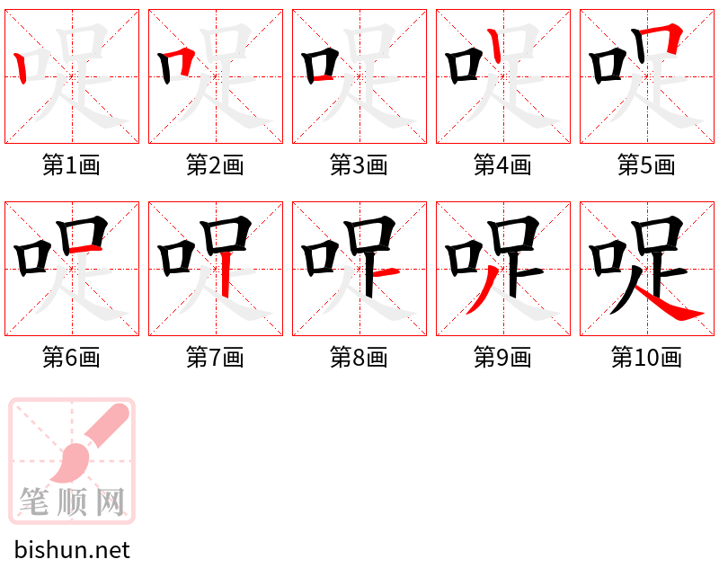 哫 笔顺规范