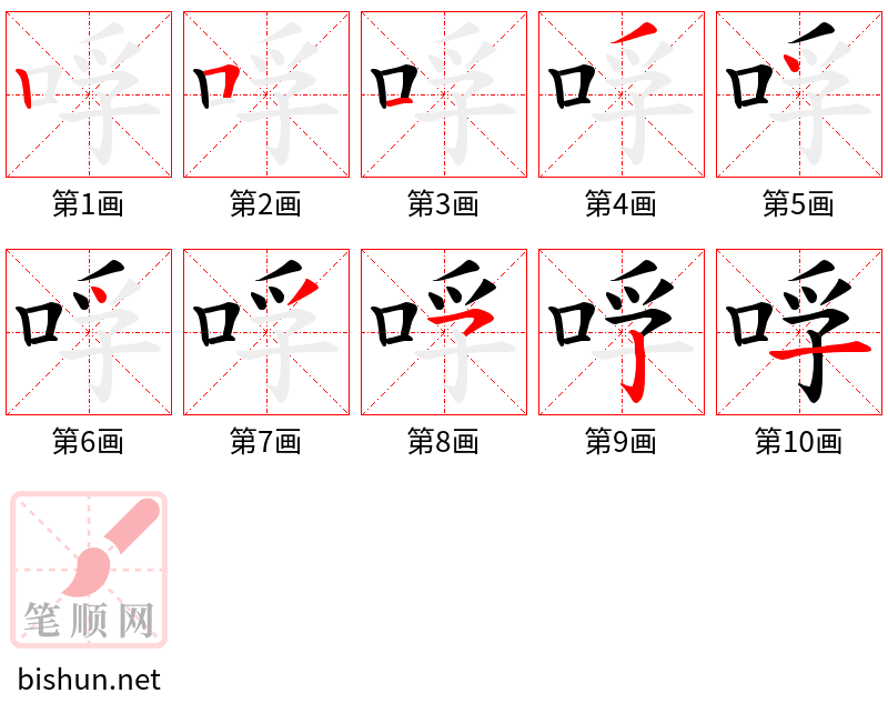 哹 笔顺规范