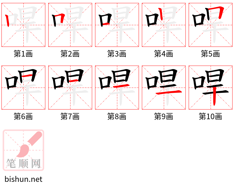 哻 笔顺规范