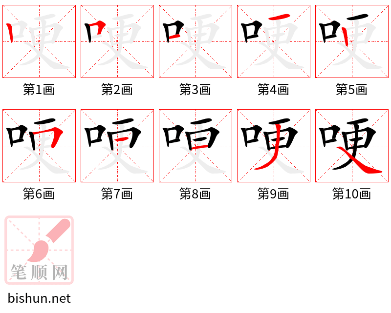 哽 笔顺规范