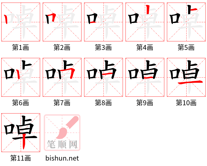 啅 笔顺规范