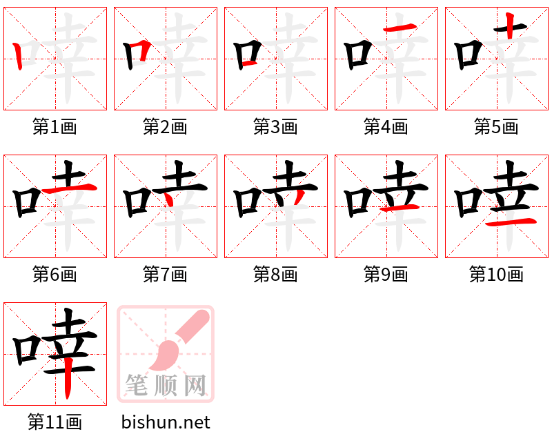 啈 笔顺规范