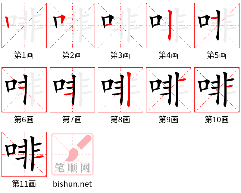 啡 笔顺规范