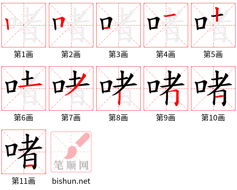 啫 笔顺规范