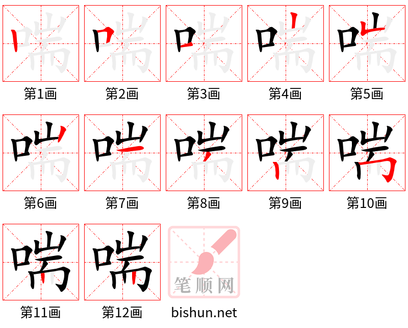 喘 笔顺规范