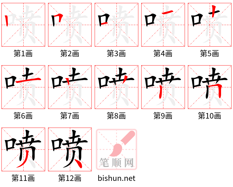 喷 笔顺规范