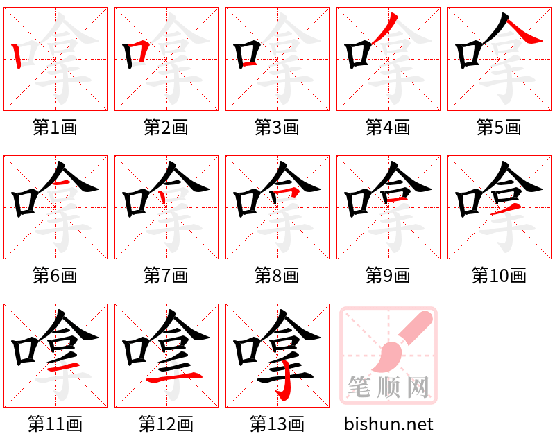 嗱 笔顺规范