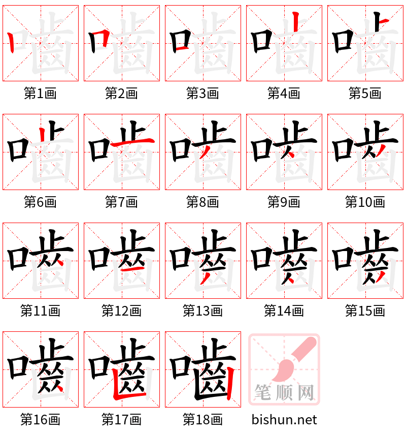 嚙 笔顺规范