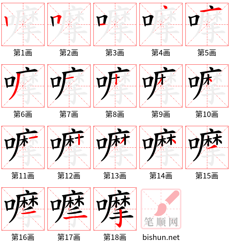 嚤 笔顺规范