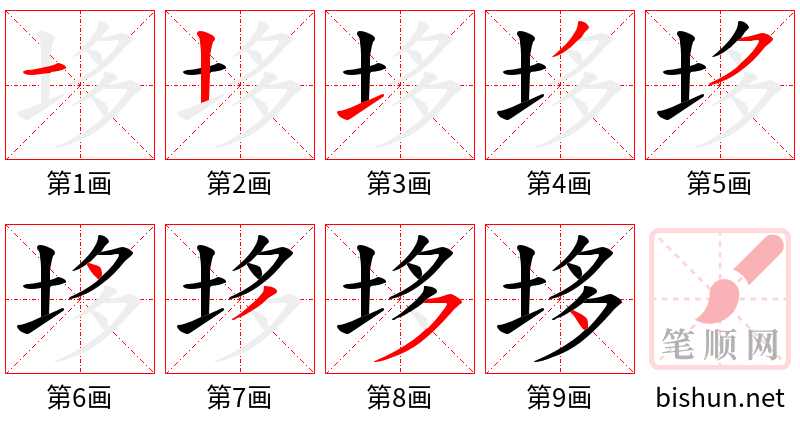 垑 笔顺规范