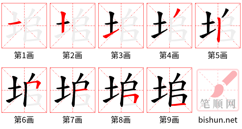 垖 笔顺规范