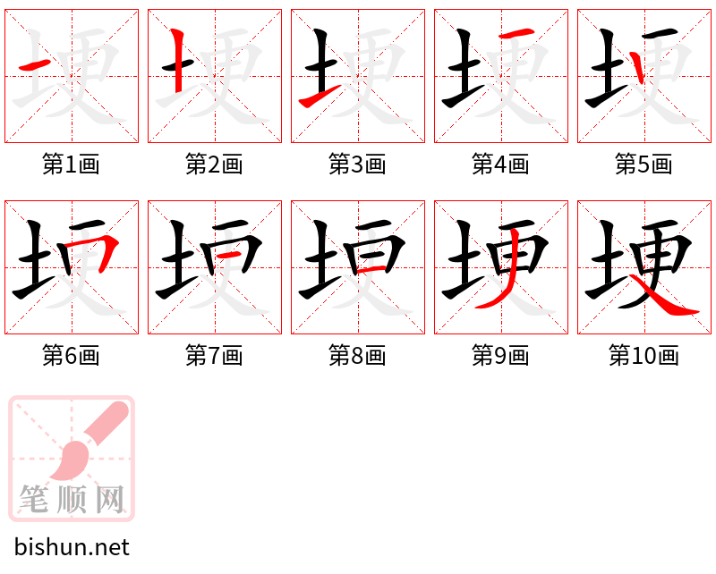 埂 笔顺规范