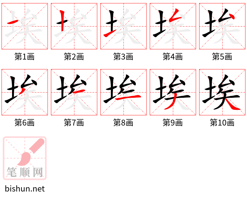 埃 笔顺规范