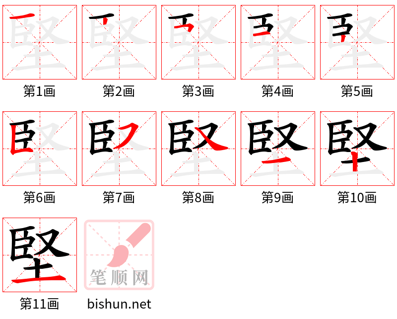 堅 笔顺规范