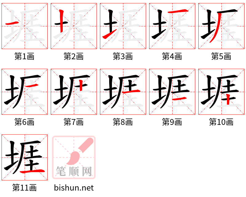 堐 笔顺规范