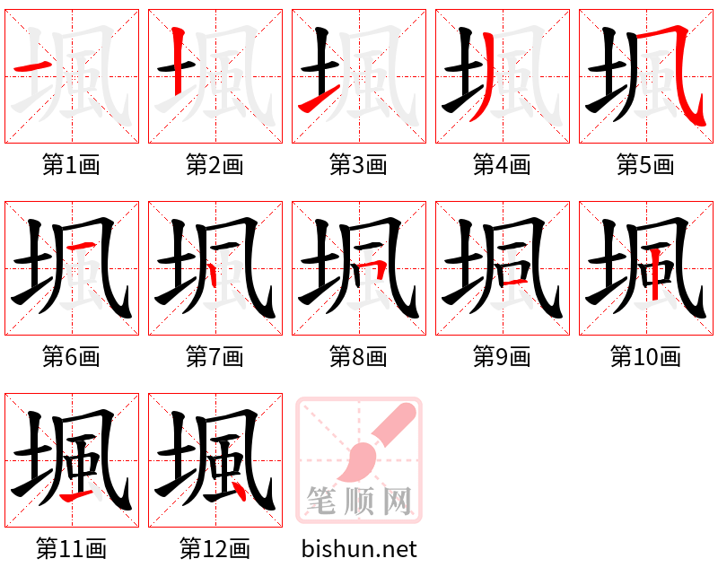 堸 笔顺规范