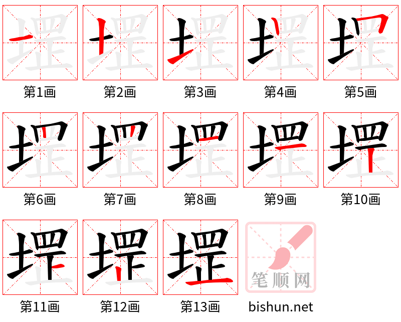 堽 笔顺规范