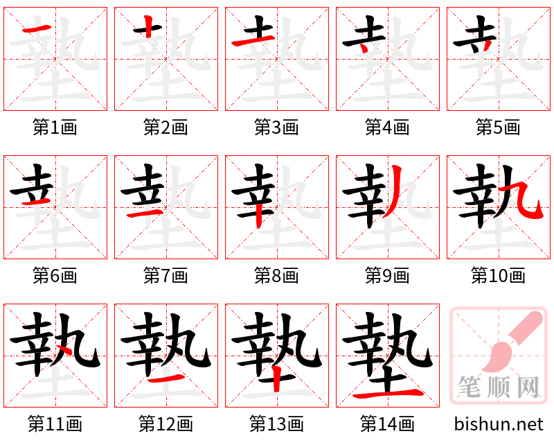 墊 笔顺规范