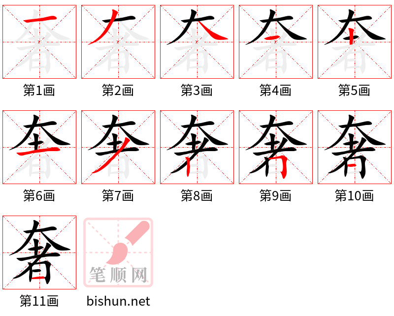 奢 笔顺规范