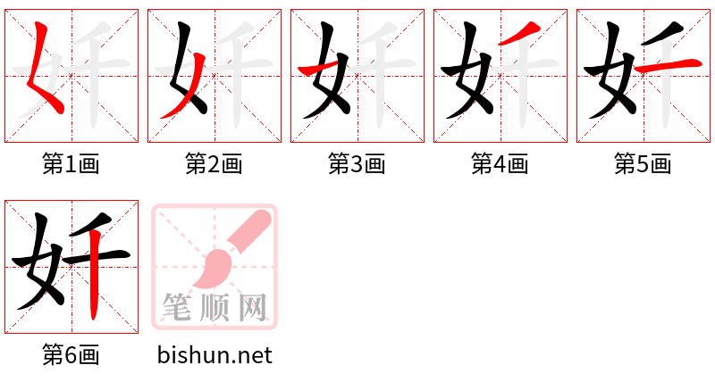 奷 笔顺规范