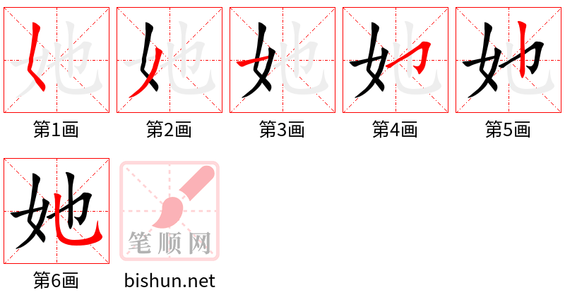 她 笔顺规范