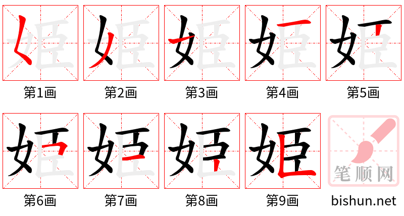 姫 笔顺规范