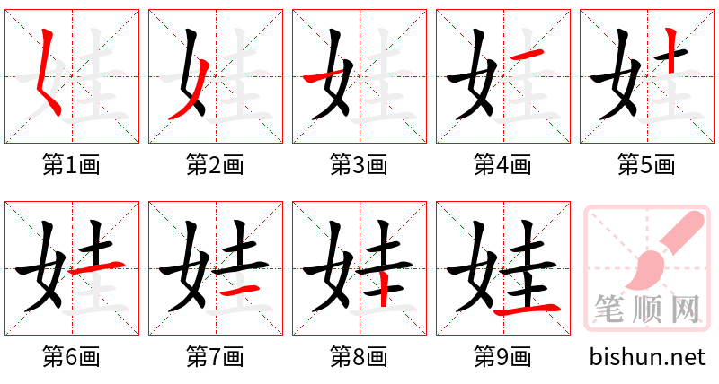 娃 笔顺规范