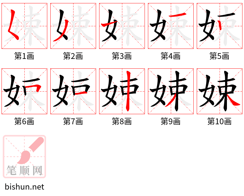 娕 笔顺规范