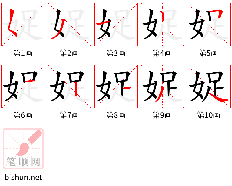 娖 笔顺规范