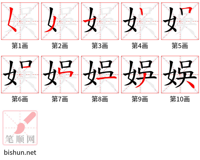 娛 笔顺规范