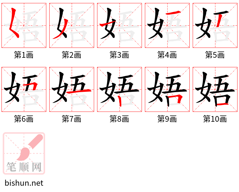 娪 笔顺规范