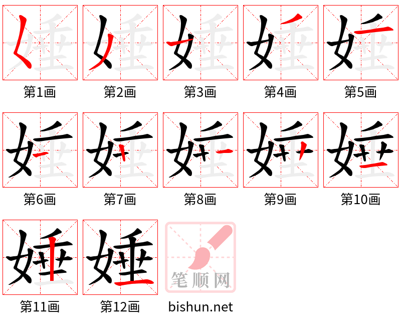 娷 笔顺规范