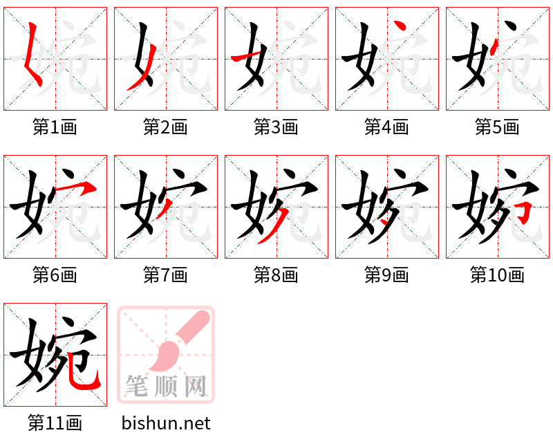 婉 笔顺规范