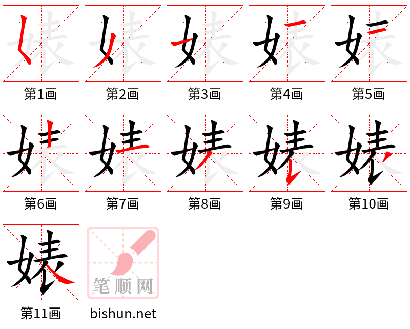 婊 笔顺规范