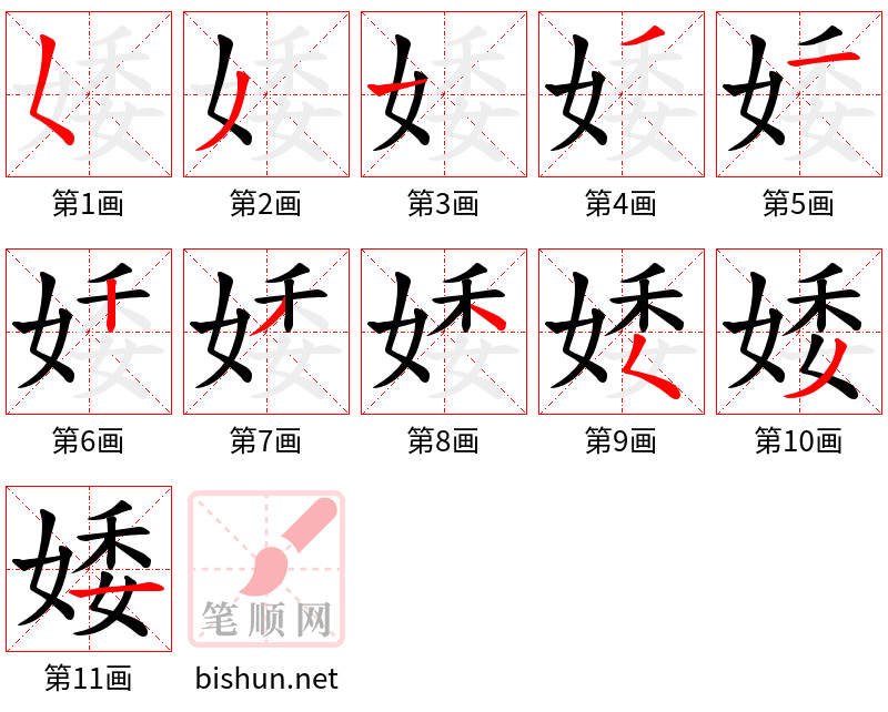 婑 笔顺规范