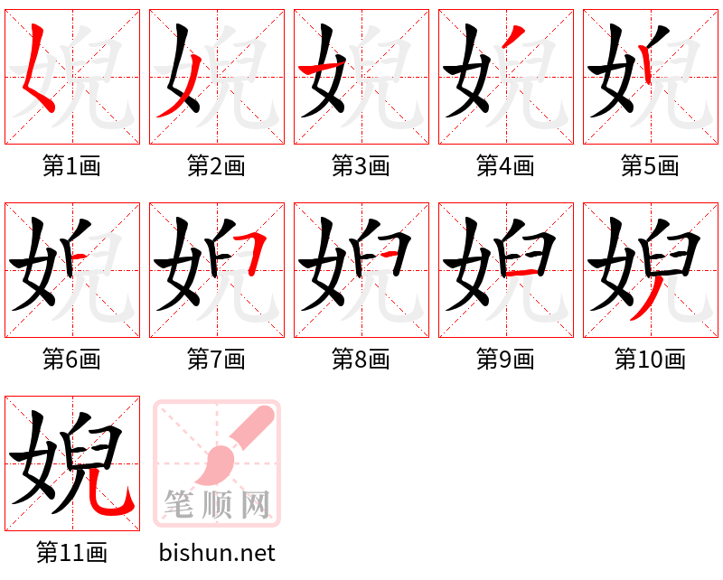 婗 笔顺规范