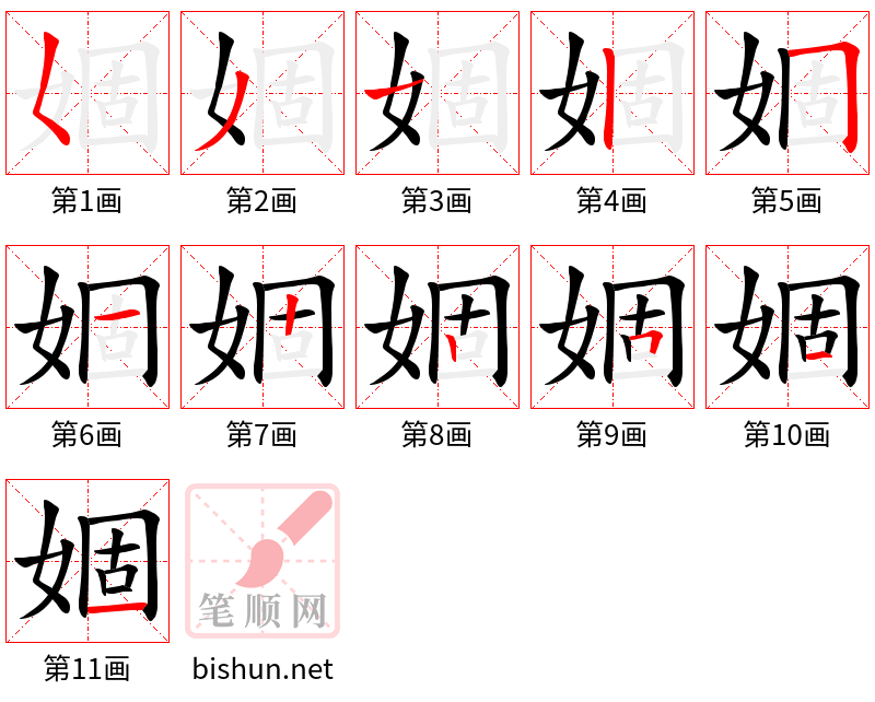 婟 笔顺规范