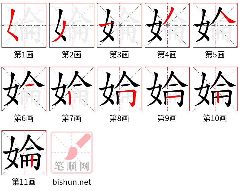 婨 笔顺规范