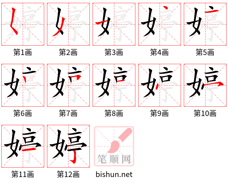 婷 笔顺规范